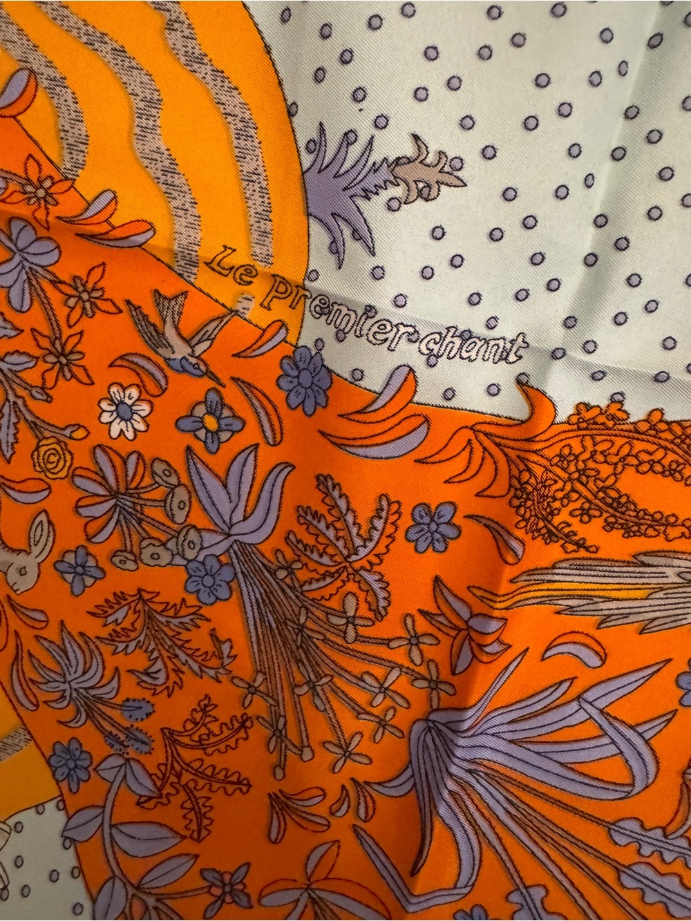 Luxury 90cm Silk Orange and Light Blue Scarf - Picture 2 of 6